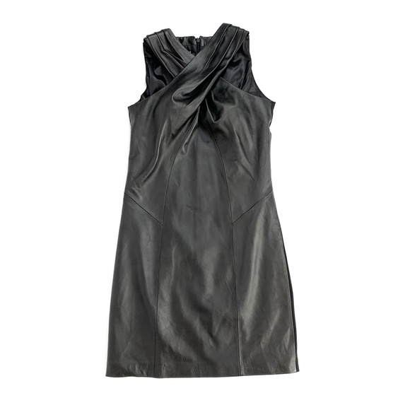 Black Leather Twist Front Halter Dress Black Leather Dress - Picture 7 of 12